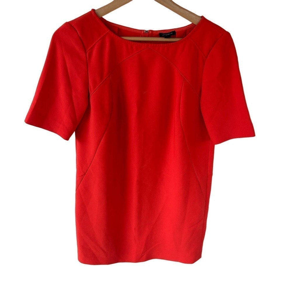 Ann Taylor size 2 cherry red round neck short sleeve shift mini dress zip up